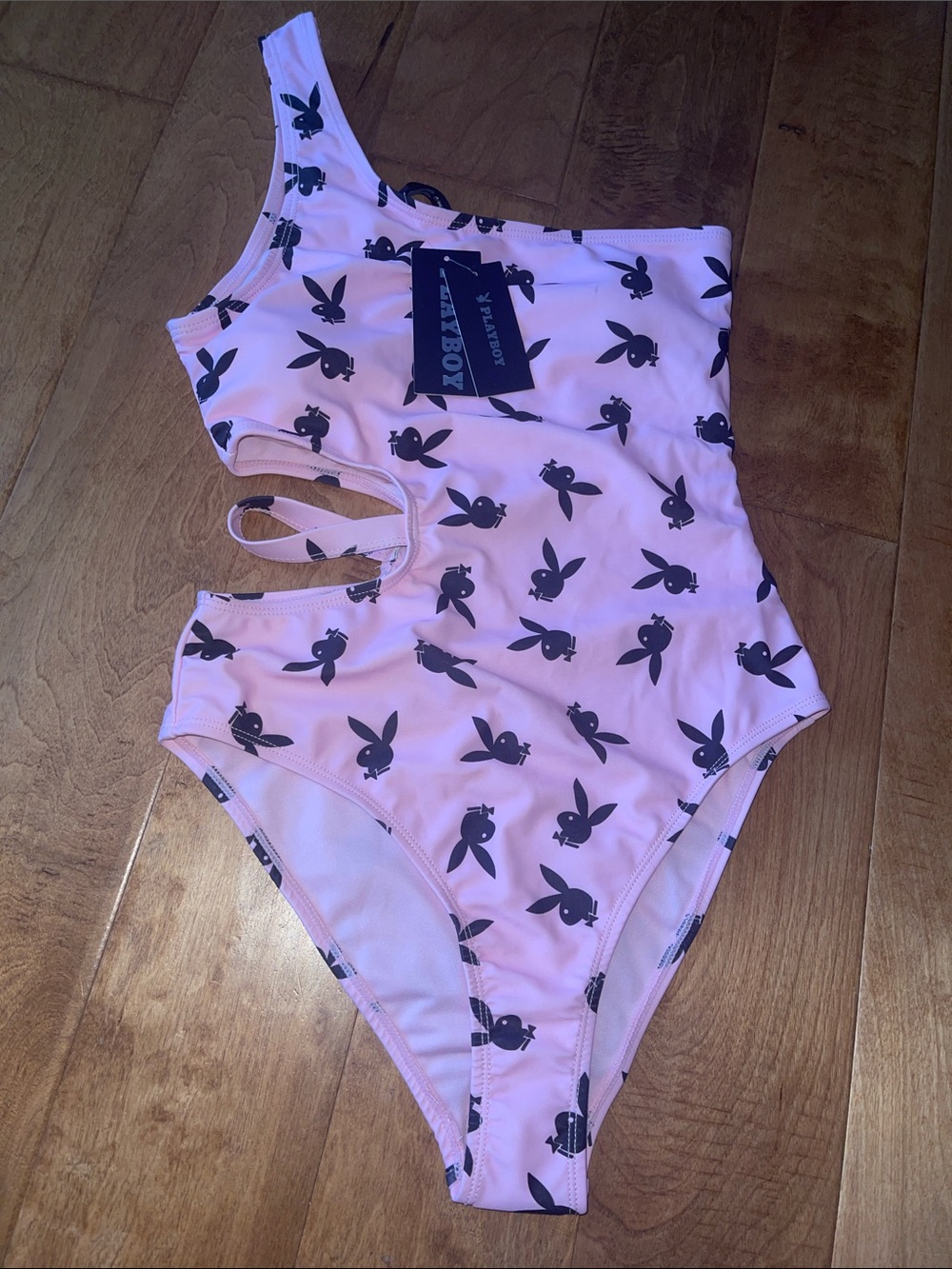PLAYBOY Pink One-Piece Swimsuit with Black Bunny Print